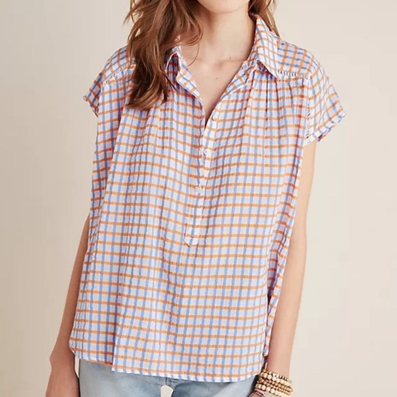 Pilcro and The Letterpress The Serena Surf Plaid Button Down Front Top - Picture 1 of 14